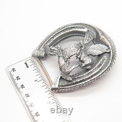 925 Sterling Silver Vintage Mexico Plata Horseshoe & Phoenix Birds Pin Brooch