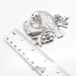 925 Sterling Silver Vintage Mexico Real Turquoise Gem Couple of Birds Pin Brooch