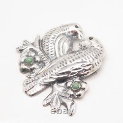 925 Sterling Silver Vintage Mexico Real Turquoise Gem Couple of Birds Pin Brooch