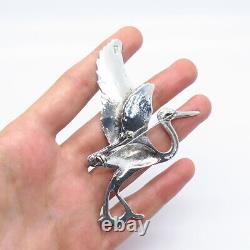 925 Sterling Silver Vintage Mexico Real Turquoise Gem Stork Pin Brooch