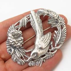925 Sterling Silver Vintage Pecking Bird Floral Pin Brooch