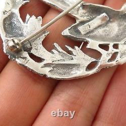 925 Sterling Silver Vintage Pecking Bird Floral Pin Brooch