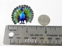 935 Sterling Silver Art Deco Enamel and Marcasite Peacock Brooch Pin Blue Bird