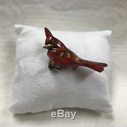 A127 Vintage Original Set of 2 Hand Painted Wooden Cardinal Birds Brooch Pin
