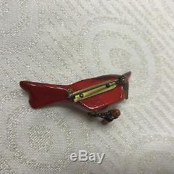 A127 Vintage Original Set of 2 Hand Painted Wooden Cardinal Birds Brooch Pin
