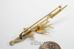 ANTIQUE AUSTRALIAN 9K GOLD PEARL SWORD & SWALLOW BIRD BROOCH c1900