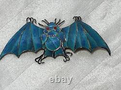 ANTIQUE CHINESE KINGFISHER FEATHER Bat Clip Brooch