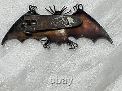 ANTIQUE CHINESE KINGFISHER FEATHER Bat Clip Brooch