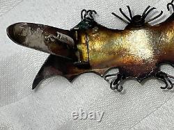 ANTIQUE CHINESE KINGFISHER FEATHER Bat Clip Brooch