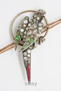 ANTIQUE VINTAGE ART DECO 9ct Rose Gold & Silver Bar Brooch Pin PASTE PARROT BIRD