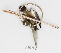 ANTIQUE VINTAGE ART DECO 9ct Rose Gold & Silver Bar Brooch Pin PASTE PARROT BIRD