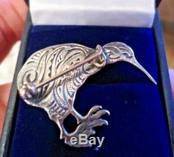 Abalone Paula Shell Kiwi Bird Sterling Silver Brooch Pin Vintage Art Deco Design