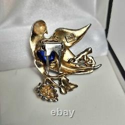 Adolph Katz 1945 Coro Sterling Gold Plated Enamel Bird Brooch Vintage Corocraft