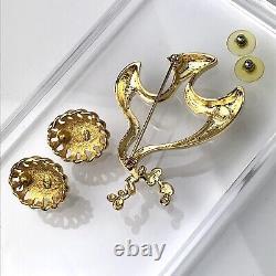 All Signed GIVENCHY Dove Bird Olive Branch Brooch Glass Pearl Earrings Lot VTG