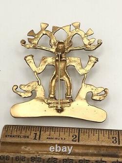 Alva Musuem Replica Massive Large Aztec Bird Man Gold Tone Vintage Brooch Pin