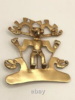 Alva Musuem Replica Massive Large Aztec Bird Man Gold Tone Vintage Brooch Pin