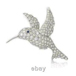 Amazing Humming Bird Brooch Pin 14K White Gold Plated 2Ct Round Cubic Zirconia