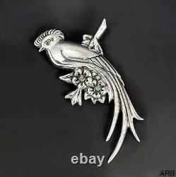 Amazing Lg Vintage Brooch, Mexican Sterling Silver, Quetzal Bird withGreen Stones