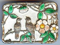 Andresen & Scheinpflug Norway Vintage Beauty Sterling Enamel Birds In Tree Pin