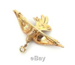 Antique 0.75ct Old Mine Cut Diamond & 14K Multi Color Hand Carved Bird Brooch