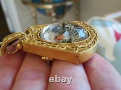 Antique 14k Yellow Gold Handpainted Bird On Branch Pendant-brooch 37 X 40 MM