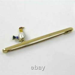 Antique 15ct gold split pearl & enamel pheasant figural bird bar brooch pin