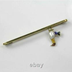 Antique 15ct gold split pearl & enamel pheasant figural bird bar brooch pin
