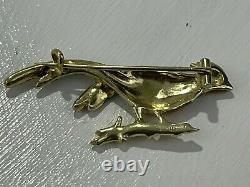 Antique 15k Yellow Gold Enamel Pheasant Bird Pin Brooch