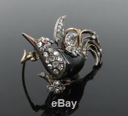 Antique 1800s 1.80ct Rose Cut Diamond & 12ct Garnet Silver & Gold Bird Brooch