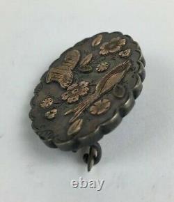 Antique 1891 S Bros Solid Silver Rose Gold Detailed Bird & Floral Brooch