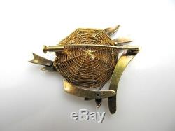 Antique 18k Gold Silver Rose Cut Diamond Bird Nest Pin Brooch Vintage
