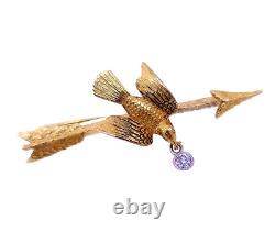 Antique 1930's 14k Yellow Gold Dove Bird Diamond Pin Brooch