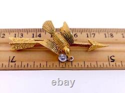 Antique 1930's 14k Yellow Gold Dove Bird Diamond Pin Brooch