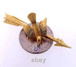 Antique 1930's 14k Yellow Gold Dove Bird Diamond Pin Brooch