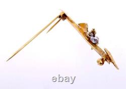 Antique 1930's 14k Yellow Gold Dove Bird Diamond Pin Brooch