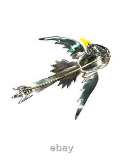 Antique 1930s Rhinestone Enamel Flying Phoenix Bird Brooch