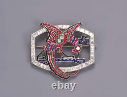 Antique Art Deco Birds Design With Multi Color Gemstone In 925 Silver Brooch Pin