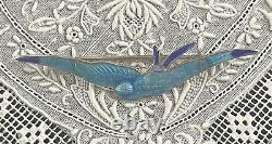 Antique Art Deco Nouveau Sterling Swallow Bluebird Guilloche Enamel Pin Brooch