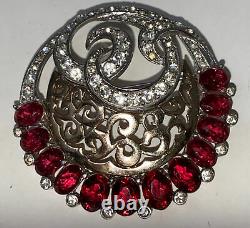 Antique Art Deco Signed MB Marcel Boucher Ruby Red Sparkly Rhinestone Brooch Pin