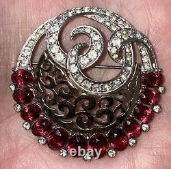 Antique Art Deco Signed MB Marcel Boucher Ruby Red Sparkly Rhinestone Brooch Pin