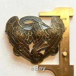 Antique Art Nouveau Swan Brooch Large C Clasp Sash Dress pin bird wings