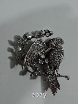 Antique Brooch Victorian Figural Animal Bird Pin English Diamond Ruby Gold