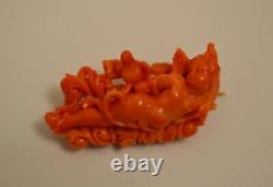 Antique Carved Coral and 18k Gold Angel with Bird Brooch Italian