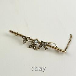 Antique Cased 9ct Rose Gold Seed Pearl And Aquamarine Bird Brooch Bravingtons