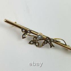 Antique Cased 9ct Rose Gold Seed Pearl And Aquamarine Bird Brooch Bravingtons