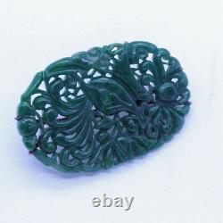 Antique Chinese Jade Brooch Gold Hand Carved Exotic Bird Auspicious Symbols7058