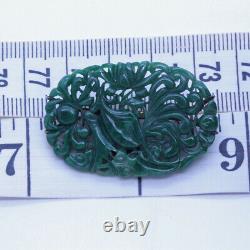 Antique Chinese Jade Brooch Gold Hand Carved Exotic Bird Auspicious Symbols7058