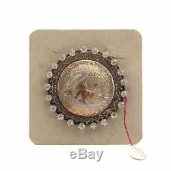 Antique Czech silver metal gilt bird glass cabochon sew on button brooch
