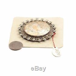 Antique Czech silver metal gilt bird glass cabochon sew on button brooch