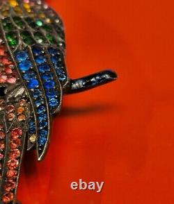 Antique Early 1900's 900 Silver Enamel Crystal Parrot Pin Brooch RARE